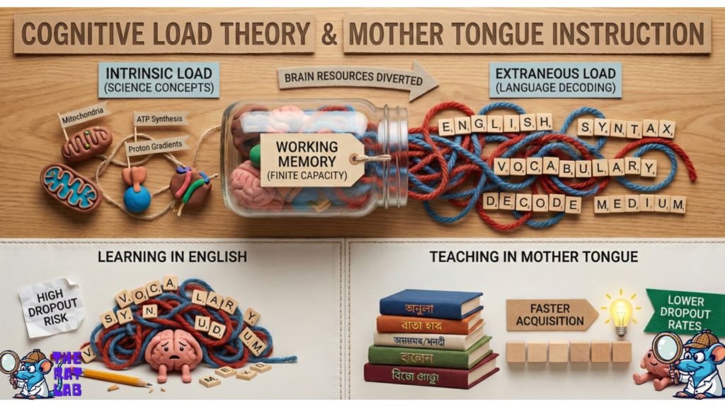 mother tongue vs english, cognitive load