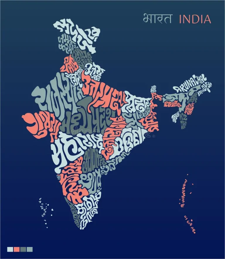 indian map with different languages as name of the states
